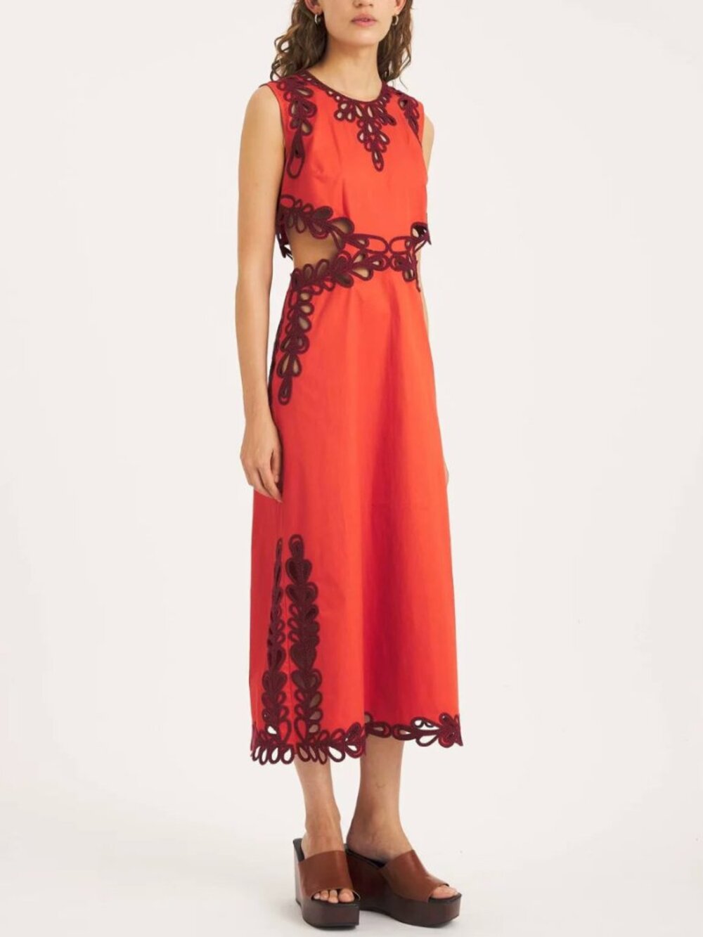Antik Batik Deva Midi Maxi Dress 40/Medium Red Embroidery